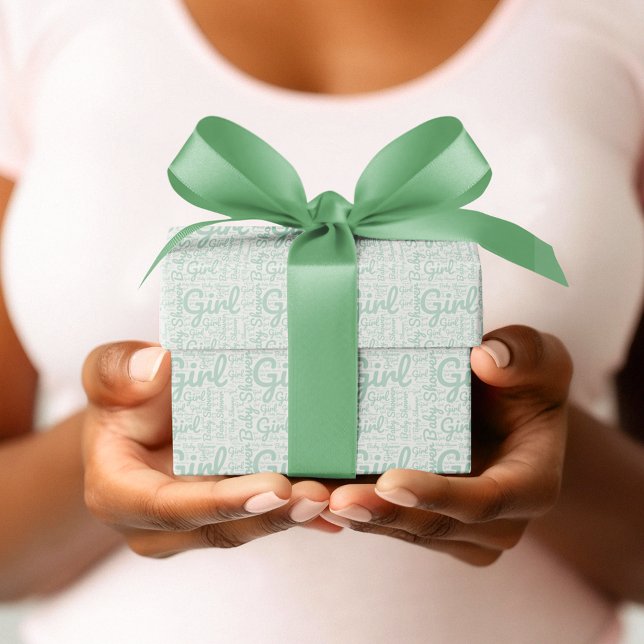 Papier Cadeau Typographie verte tendance Baby shower fille (Créateur téléchargé)