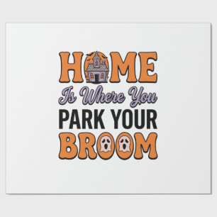 Papier Cadeau Typographie Vintage Maison d'Halloween Garez Votre