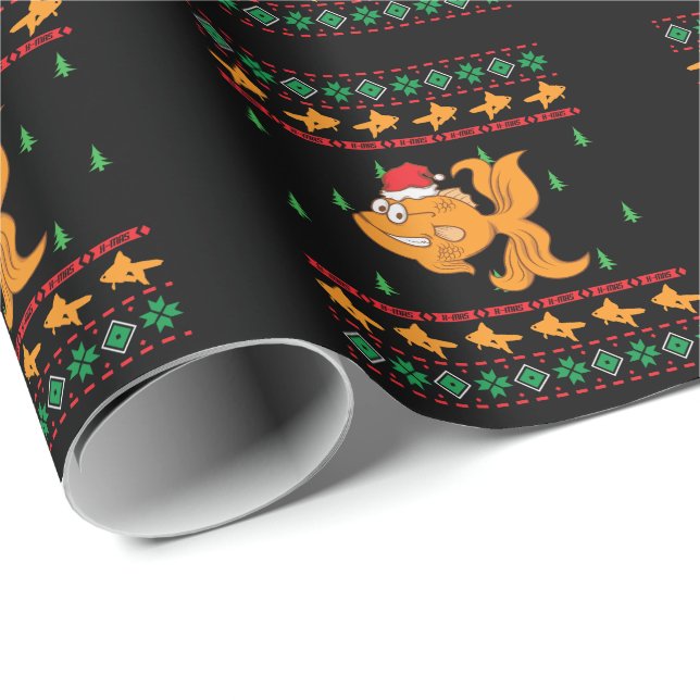 Papier Cadeau Ugly X-Mas Poisson rouge Noël (Coin rond)