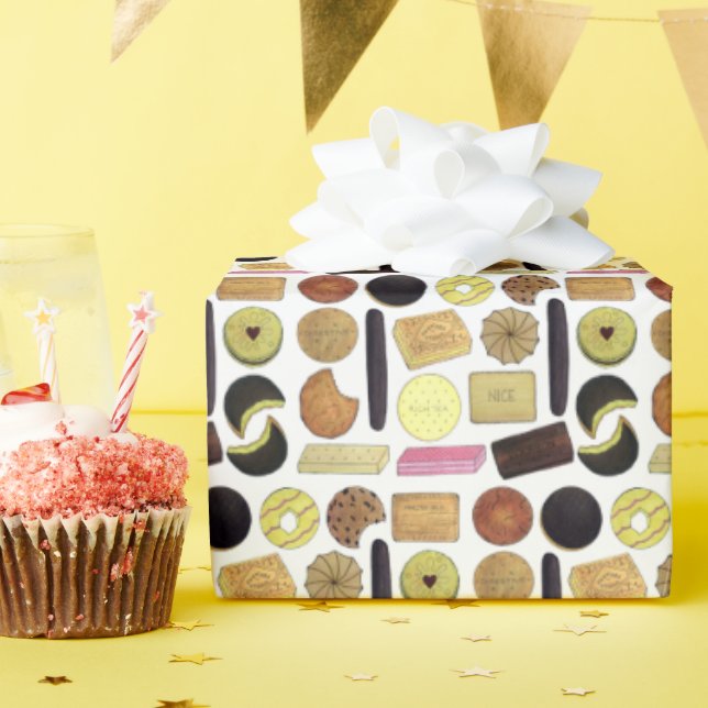 Papier Cadeau UK British Biscuits Shortbread Rich Tea Digestives (Fête d'anniversaire)