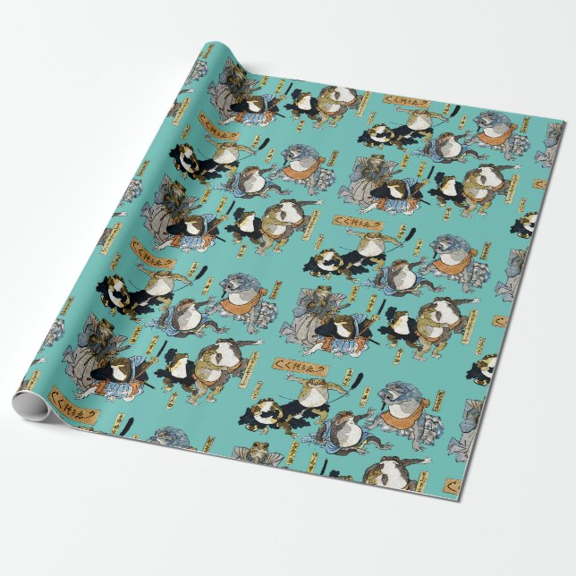 Papier Cadeau Ukiyo-e print - grenouilles comme acteurs Kabuki (Déroulé)