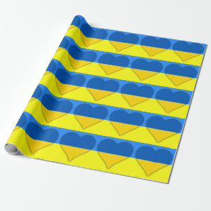 Papier Cadeau Ukraine Drapeau Bleu Coeurs Jaunes Thunder_Cove