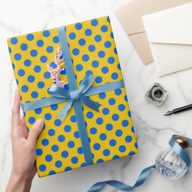 Papier Cadeau Ukraine Drapeau Pois Cadeau Bleu Et Jaune (Cadeaux)