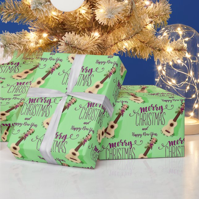 Papier Cadeau Ukulele Joyeux Noël et Bonne Année (Vacances)