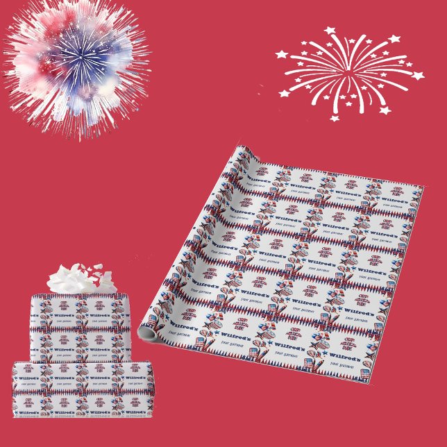 Papier Cadeau Un Américain Dude 4 Juillet Rouge Blanc Bleu Anniv (One American Dude 4 July Red White Blue Birthday Wrapping Paper)