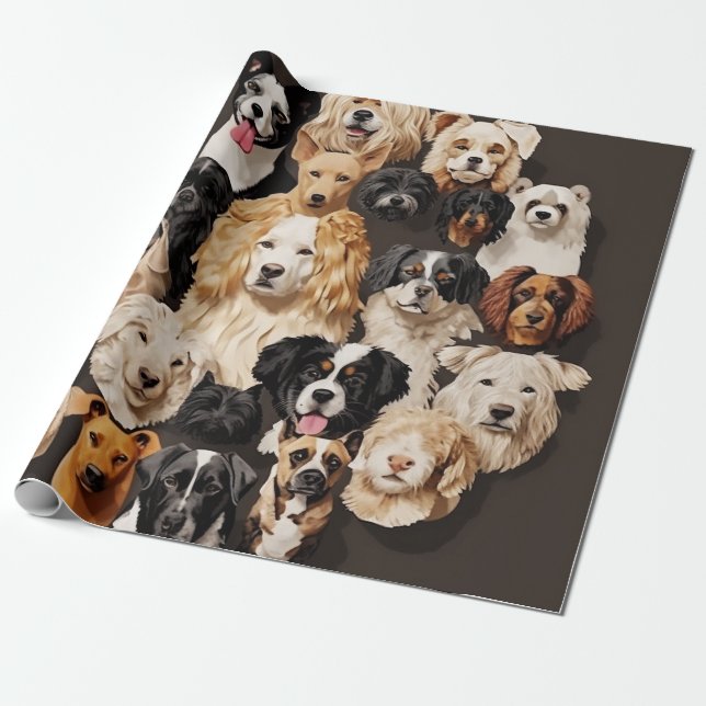 Papier Cadeau Un Bassin De Chiens Enveloppant Du Papier (Déroulé)