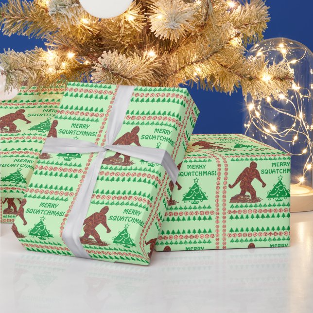 Papier Cadeau Un Bigfoot Marcher Joyeux Squatchmas Green Holiday (Vacances)