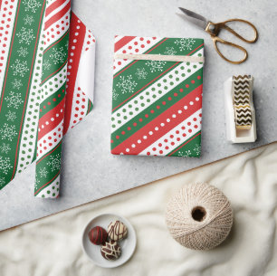 Papier Cadeau Un classique motif de Noël rayures de flocons roug