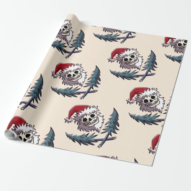 Papier Cadeau un crâne à barbe dans l'casquette du Père Noël (Déroulé)