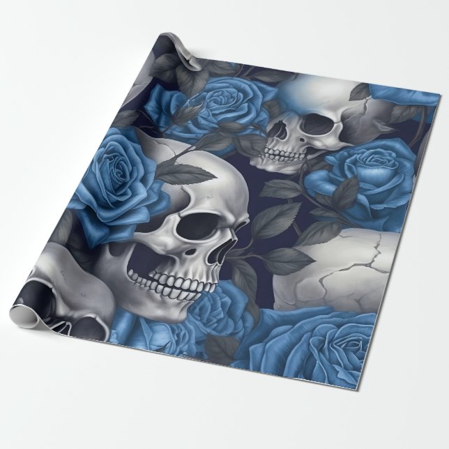 Papier Cadeau Un crâne et une série Rose 12 (Déroulé)