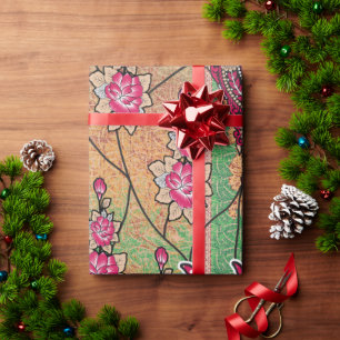 Papier Cadeau un design d'un motif paisley rose et marron