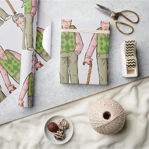 Papier Cadeau Un Homme Âgé Avec Un Bâton De Marche