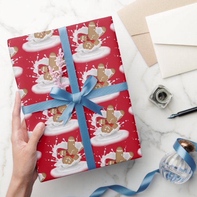 Papier Cadeau Un homme en pain d'épices de Noël dans le lait (Cadeaux)