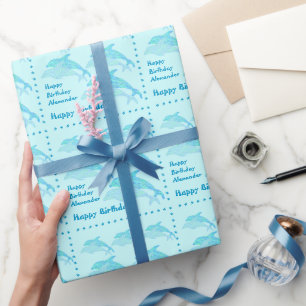 Papier Cadeau Un joyeux anniversaire pour les dauphins bleus amu