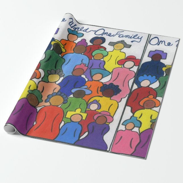 Papier Cadeau Un monde, une famille Papier d'enveloppement multi (Déroulé)