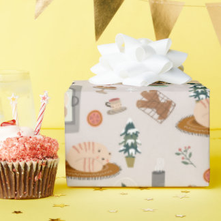 Papier Cadeau un motif d'hiver chaud rempli de chats et d'hiver
