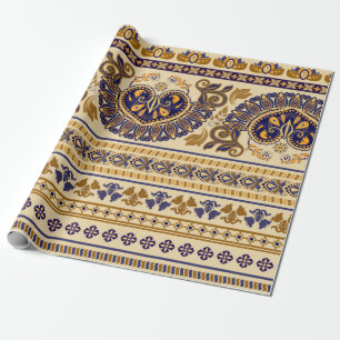 Papier Cadeau Un motif égyptien sans couture rayé. Floral coloré