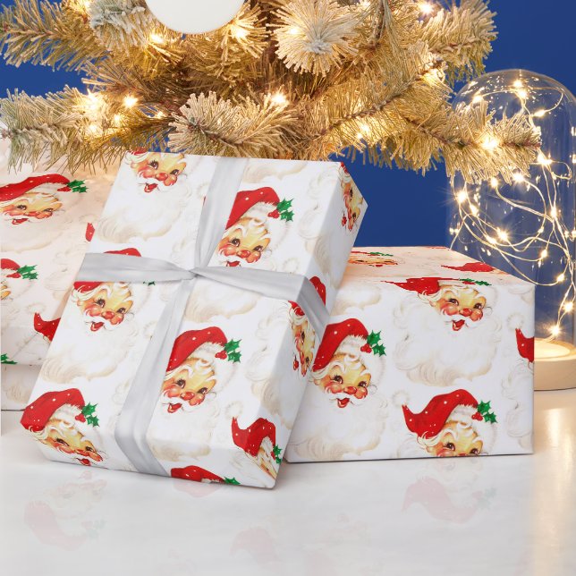 Papier Cadeau Un Noël très joyeux, père Noël rétro (Vacances)