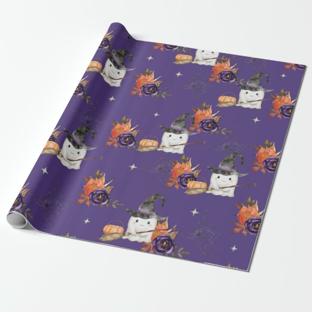 Papier Cadeau Un Petit Baby shower D'Halloween Boo Cute Ghost (Déroulé)