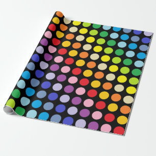 Papier Cadeau Un plus large noir de pois d'arc-en-ciel de