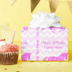 Papier Cadeau Un Pony Rose Cute Chevron Motif Joyeux Anniversair