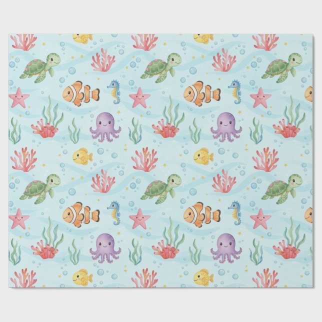 Papier Cadeau Under the Sea Party Colourful Ocean Creatures (Plat)