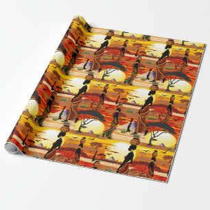 Papier Cadeau Une belle femme africaine Silhouette sur les solei