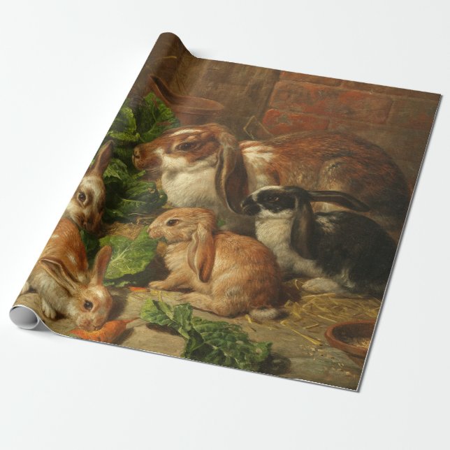 Papier Cadeau Une famille de lapins par Alfred Richardson Barber (Déroulé)