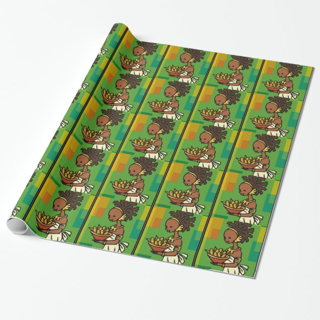 Papier Cadeau Une femme africaine au bol de maïs (Déroulé)