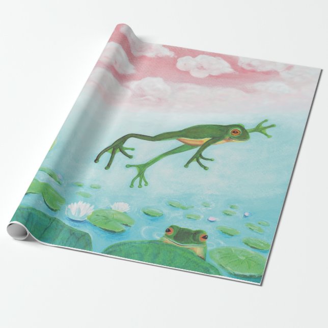 Papier Cadeau Une Grenouille S'Enfonce Dans L'Étang Illustration (Déroulé)