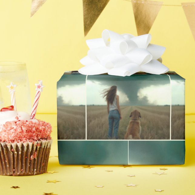Papier Cadeau Une jeune femme et un chien regardent une tornade (Fête d'anniversaire)