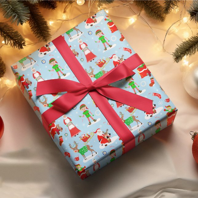 Papier Cadeau Une journée au pôle Nord pendant Noël (Wrap up your holidays with Santa, Rudolph, and gingerbread delights.)