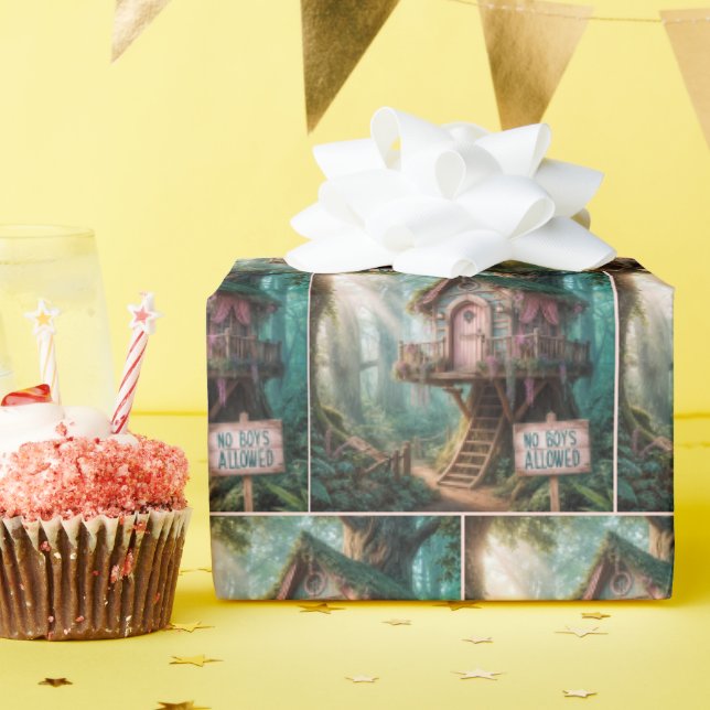 Papier Cadeau Une maison d'arbres avec une connexion amusante da (Fête d'anniversaire)