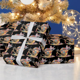 Papier Cadeau Une mignonne souris dans une tasse de thé Noël