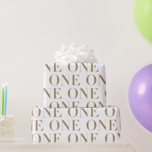 Papier Cadeau UNE Parties scintillant d'or premier anniversaire