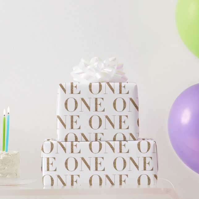 Papier Cadeau UNE Parties scintillant d'or premier anniversaire (Cadeaux de fête)