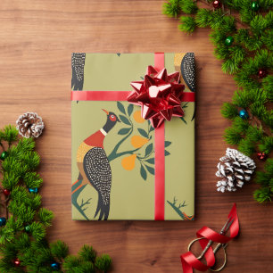 Papier Cadeau Une Perdreau Dans un Pochoir Découpe d'Arbre Fruit