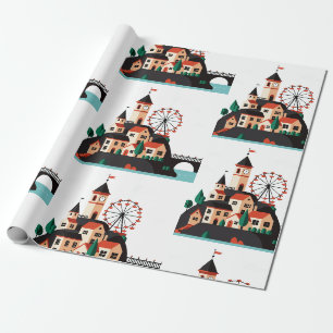 Papier Cadeau Une petite ville avec une grande roue