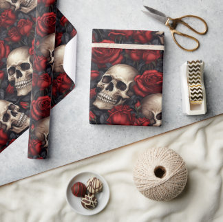 Papier Cadeau Une série de dessins Crâne et Roses 10