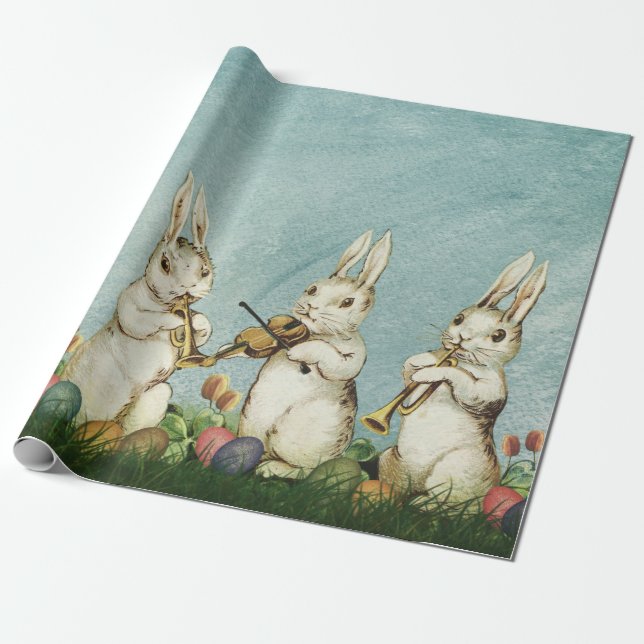 Papier Cadeau Une vieille photo de lapins de Pâques Tissus Papie (Déroulé)