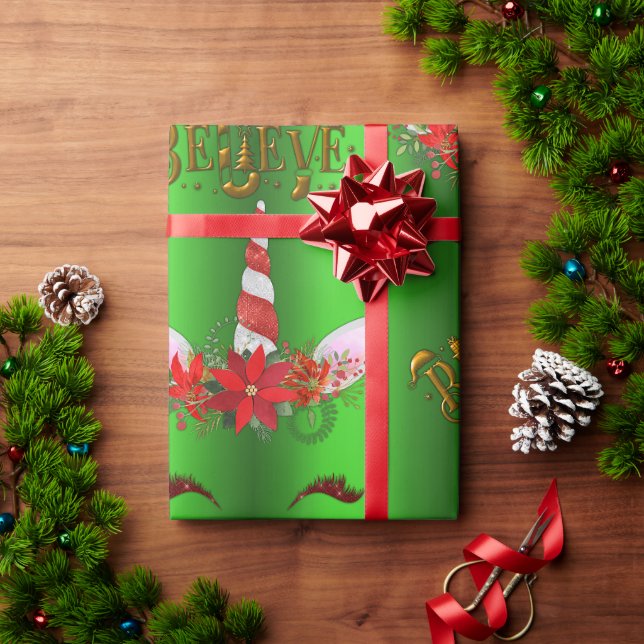 Papier Cadeau Unicorn Christmas Believe (Cadeau de vacances)