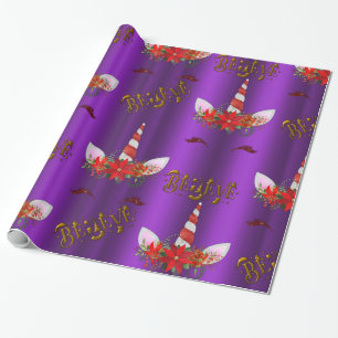 Papier Cadeau Unicorn Christmas Believe Purple