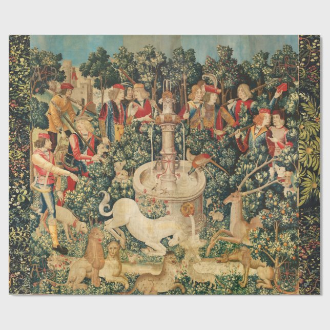Papier Cadeau UNICORN EST TROUVÉ / Fontaine et autres animaux (Plat)