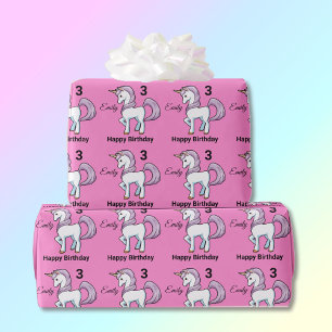 Papier Cadeau UNICORN Little Girl's Personnalize Nom Anniversair