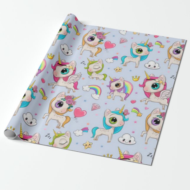 Papier Cadeau Unicorn Love Motif (Déroulé)