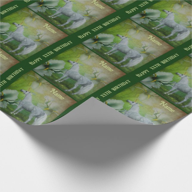 Papier Cadeau Unicorn Lys blancs Imaginaire Cheval Personnalisé (Coin)