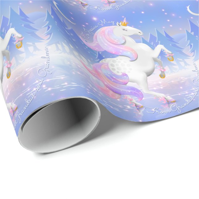 Papier Cadeau Unicorn Princess Frozen Lake Scène personnalisée (Coin rond)