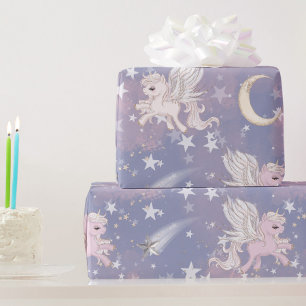 Papier Cadeau Unicorn Purple mauve fille étoiles lunaire