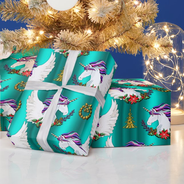 Papier Cadeau Unicorne ailée Turquoise papier d'enveloppement de (Vacances)