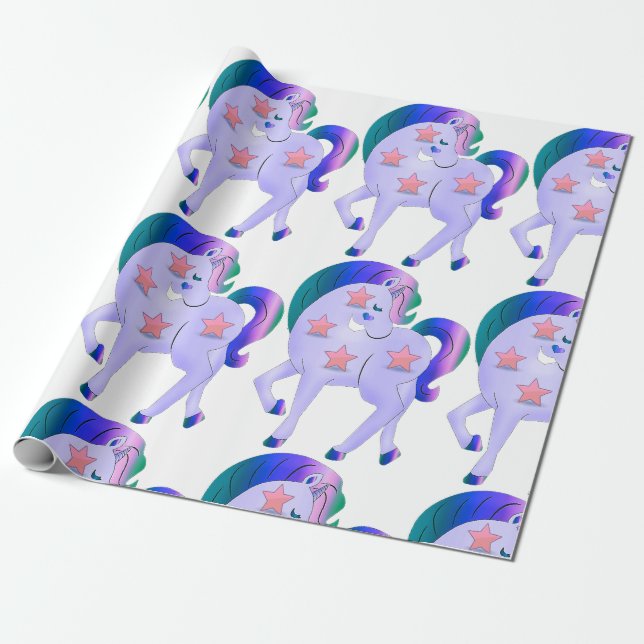 Papier Cadeau Unicorne avec étoiles (Déroulé)